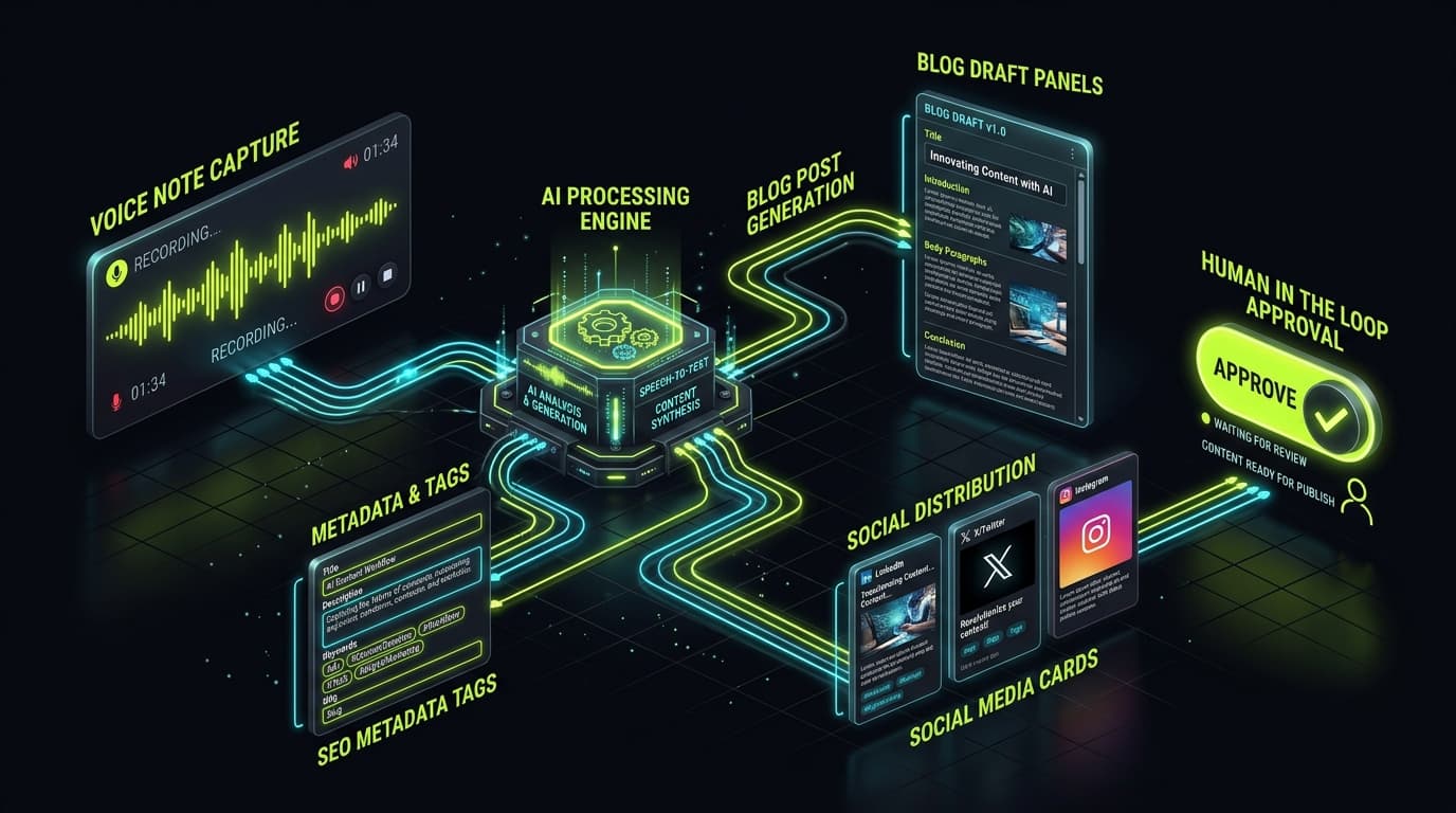 Pipeline AI per la creazione e distribuzione di contenuti con approvazione umana