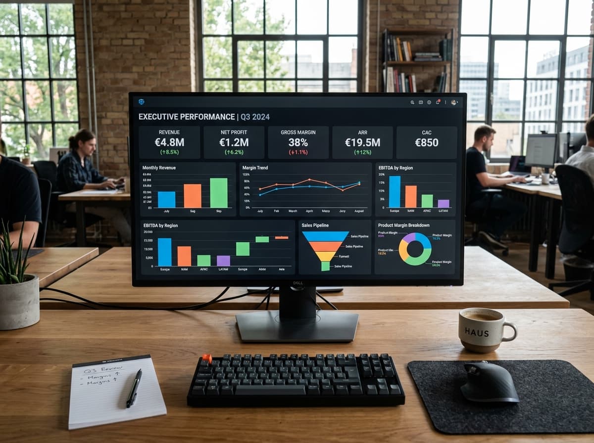 Monitor con cruscotto decisionale e dashboard aziendale in tempo reale